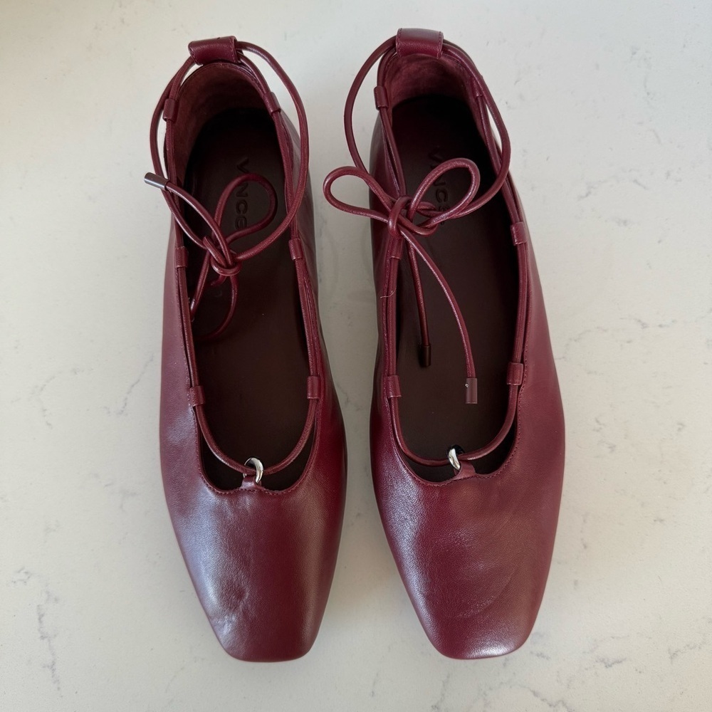 Vince Viki Lace-Up Flats | Burgundy Leather | Size 6 | New Without Box